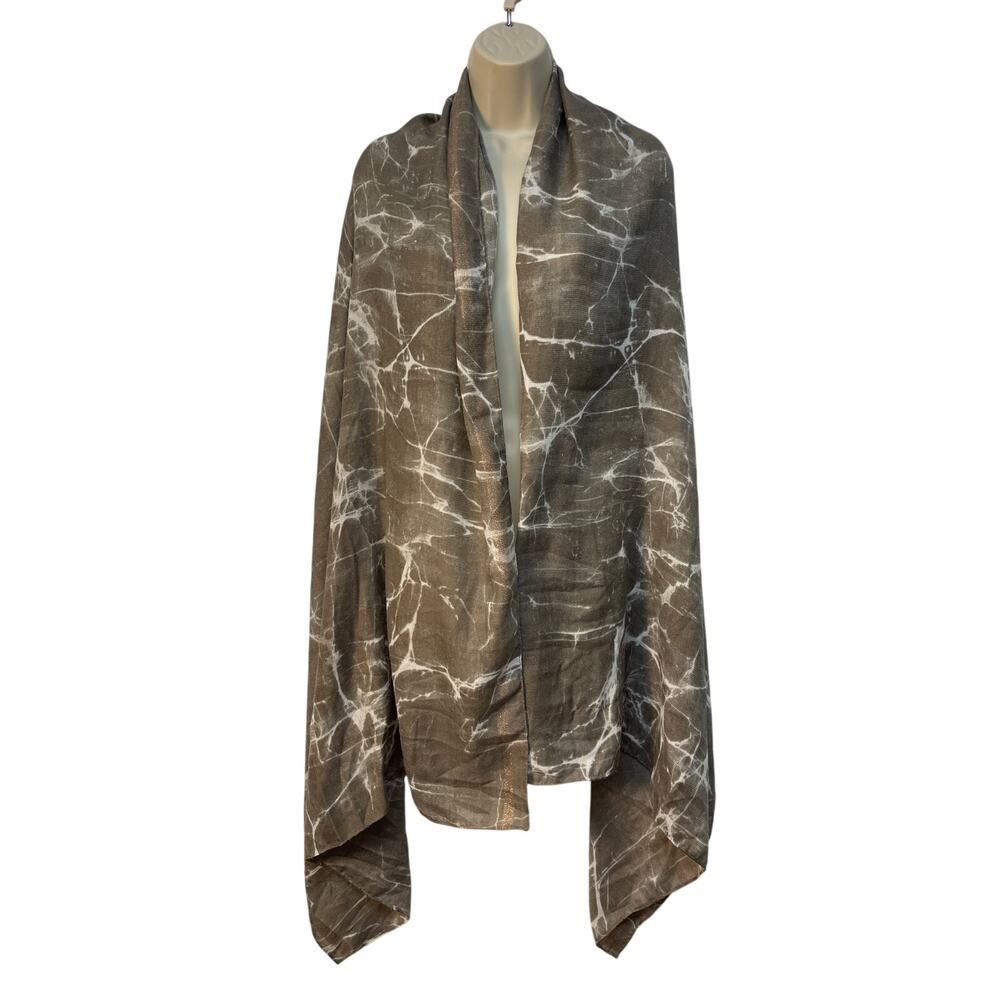 Simply Vera Vera Wang Brown Marble Print Metallic Gold Thread Scarf Wrap Shawl